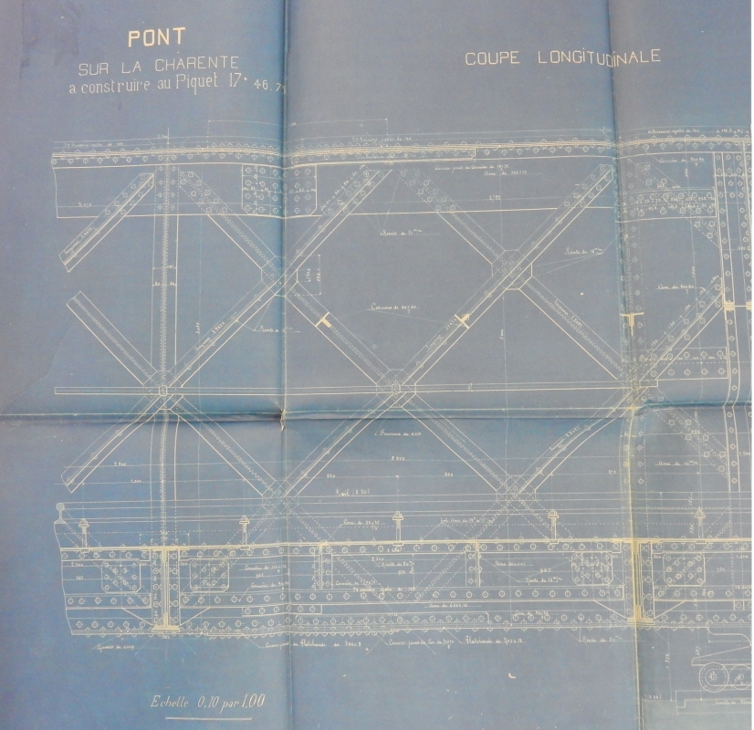 Coupe longitudinale du tablier du pont, 1883.