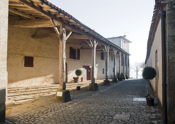 Allée pavée entre le chai du rouge et l'auvent ouest du bâtiment des communs, en direction du sud.