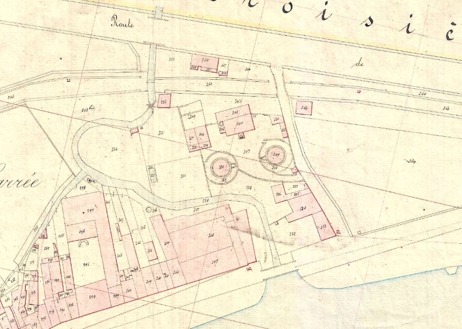 L'usine à gaz sur le plan cadastral de Rochefort de 1875, section B2.