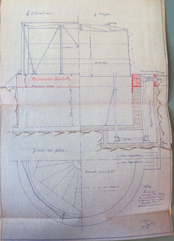 Plan et coupe de la cloche et de la cuve. M. Gombert, 1937.