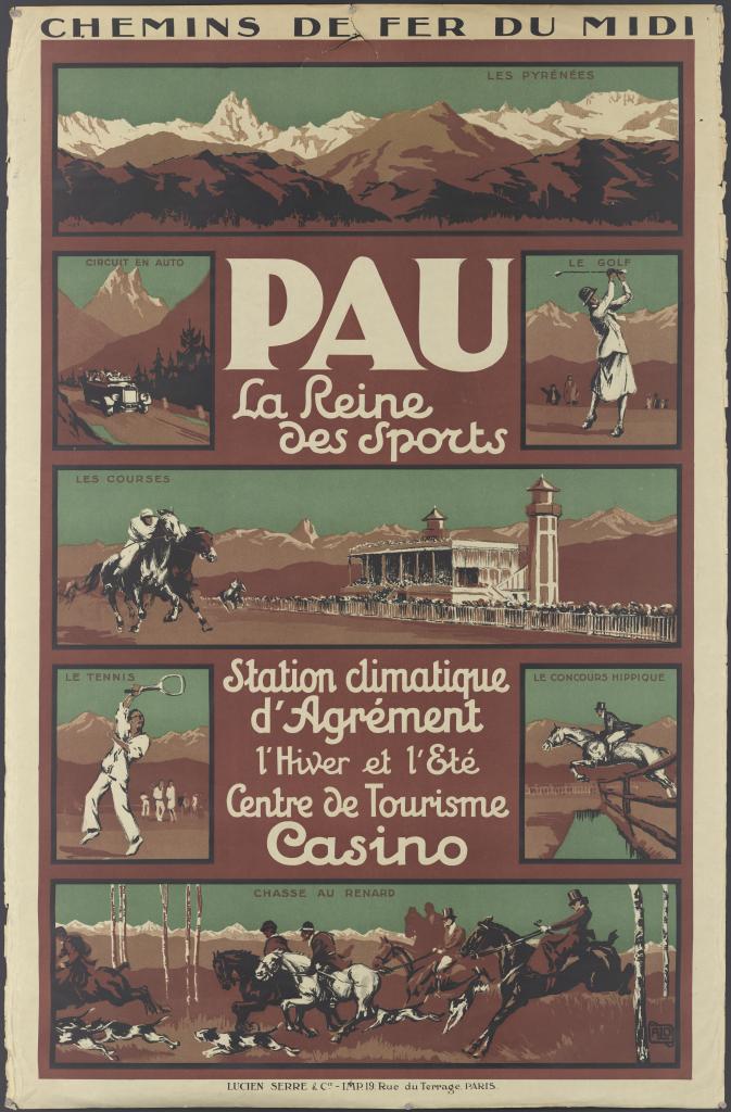 Affiche promotionnelle pour la ville de Pau, Reine des Sports, 1930.