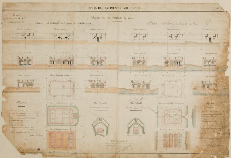 Batterie de la pointe de Sablanceaux, plans, coupes et élévations, signé Marbay.