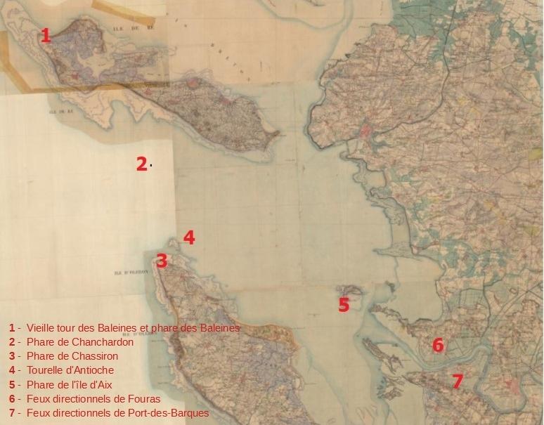 Carte des phares de l'estuaire de la Charente