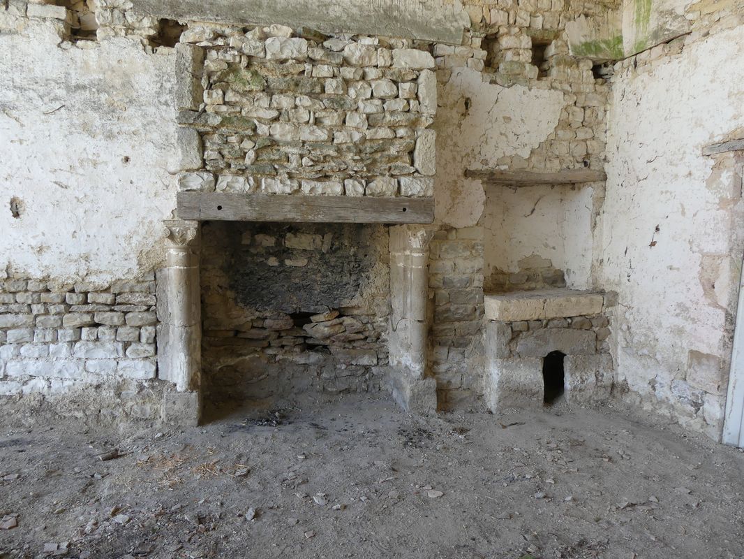 La cheminée et le potager accolés au mur est du bâtiment.