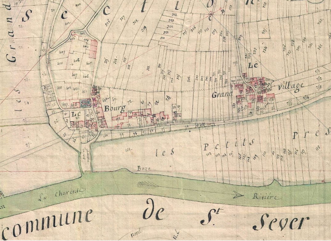 Les vestiges du château sont visibles au nord d'Orlac, sur le plan cadastral de 1817, section F.