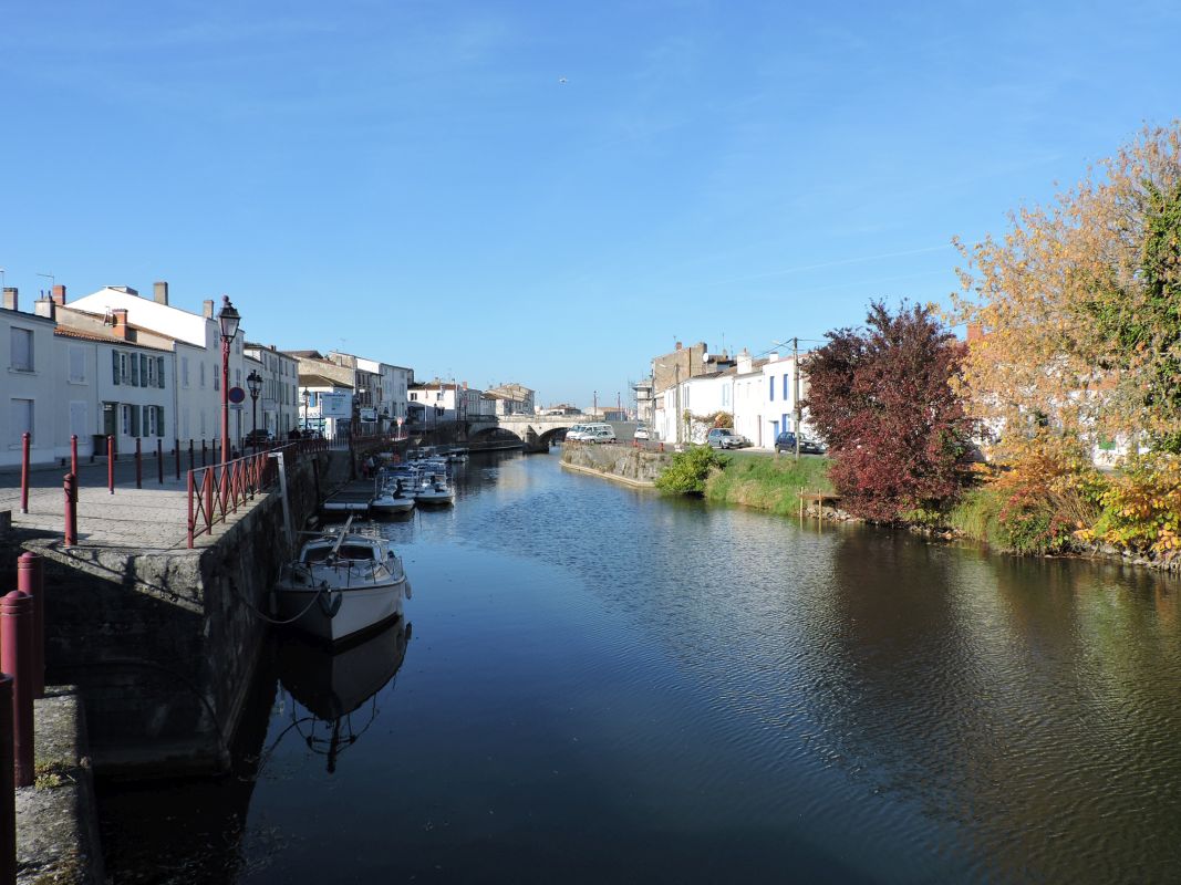 Le port fluvial en amont du pont de pierre, vu depuis l'amont.