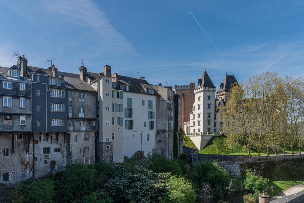 Paysage urbain, façades arrière surplombant le Hédas et château.