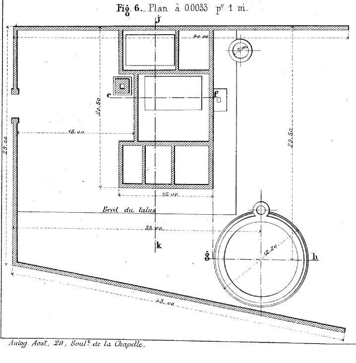 Plan général de l'usine, paru dans Les annales industrielles, 1880, planche 7-8, figure 6.